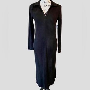 Old Navy Women’s Black Ribbed Maxi Dress | Long Sleeve | Size M